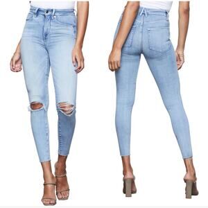 Good American Good Waist Distressed Skinny Crop Jeans Size 4/27 Light Wash